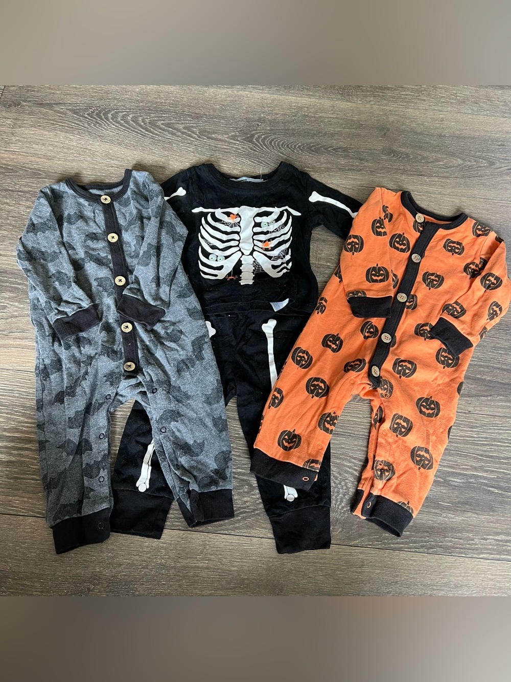 Halloween Baby Bodysuit Trio - Skeleton, Pumpkin & Gray Camo